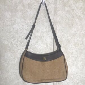 Etienne Aigner Tan Coated Jute Shoulder Bag Classic Design